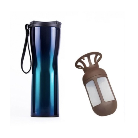 Термокружка KissKissFish MOKA Smart Coffee Tumbler, индикатор температуры, заварник, синий